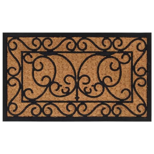 Mhdvray Felpudo de goma y fibra de coco de 45 x 75 cm, resistente, 7 mm de grosor, para puerta de casa, pasillo y balcón en interiores y exteriores