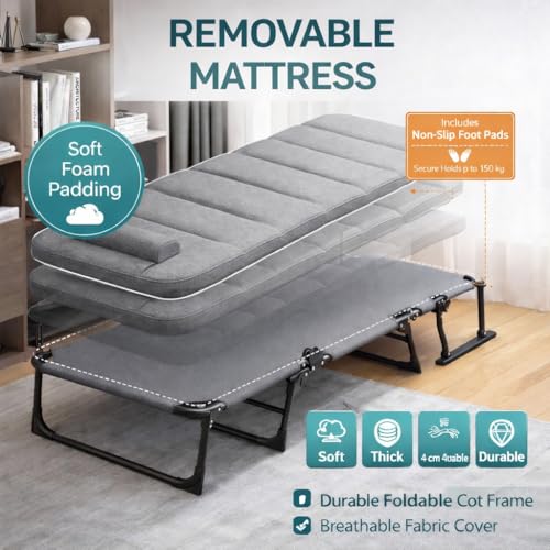 Image of 6-in-1 Adjustable Folding Bed for Adults with Cushion &Neck Pillow -6Ft Portable Recliner Camping Cot,Multi-Position Heavyduty Foldable Sleeping Bed for Home, Travel &Office Nap(200kg capacity)