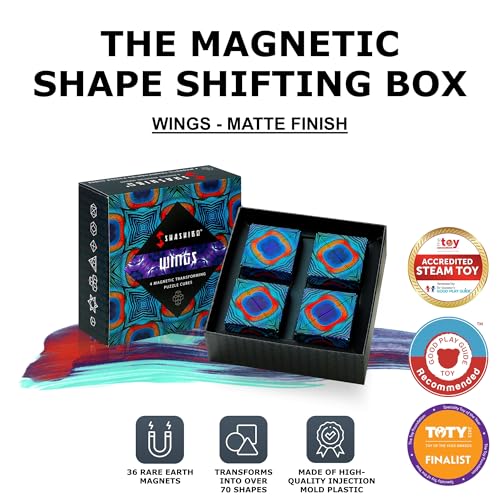 Image of Shashibo Shape Shifting Box - Award-Winning, Patented Fidget Cube w / 36 Rare Earth Magnets - Transforms Into Over 70 Shapes, Gift Box, Download Fun in Motion Toys Mobile App (Wings, 4 Pack)