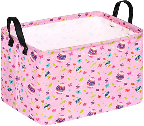 VAIVUSTO Easter Storage Basket for Kids Easter Bunny Storage Bin Collapsible Nursery Hamper Waterproof Toy Box Book Shelf Basket Easter Bunny Eggs Decor Easter Gifts