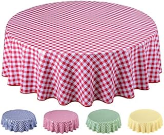 Round Oilcloth PVC Wipe Clean Tablecloth Table Cover 140cm 55" Checkers Red