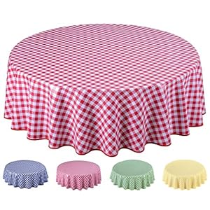 Home Direct Round Oilcloth PVC Wipe Clean Tablecloth Table Cover 140cm 55″ Checkers Red