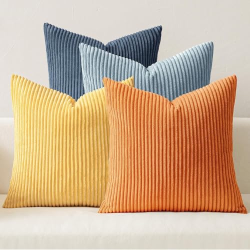 Image of MIULEE Soft Corduroy Decorative Throw Pillow Covers Blue-Orange 20x20