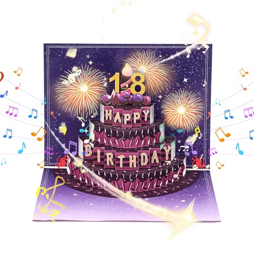 DEESOSPRO® Tarjeta de Cumpleaños 3D Pop Up con Módulo Musical, Efecto de Fuegos Artificiales con Luces LED Soplables   Tarjetas de Cumpleaños Personalizables con Diseño de Edad Individual