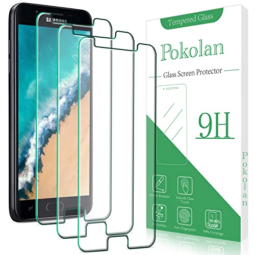 [3 Pack] Pokolan Screen Protector for Samsung Galaxy J7 2018, J7 Refine, J7 Star, J7 Crown, J7 Aura, J7 V (2nd Gen) Tempered Glass, Anti Scratch, Bubble Free, Easy to Install