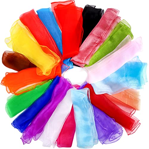 Jucoan 40 Pack Colorful Dance Scarves for Kids, 20 Colors Square Juggling Scarf Actives Scarves, 24 x 24 Inch Soft Ribbon Music Scarves Rhythm Scarves for Children Movement Play2