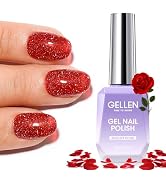 Gellen Glitter Red Gel Nail Polish, 18ml 0.61oz Strawberry Red Gel Polish Soak Off No Wipe UV Gel...