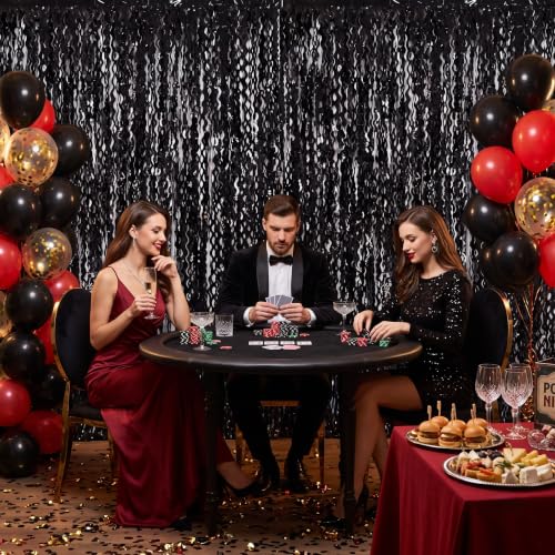 Image of TONIFUL 2Pcs Wavy Black Metallic Tinsel Foil Fringe Curtains Streamers | 3.3ftx6.6ft Photo Booth Backdrop Tinsel Streamer Curtain, Props for Bachelorette Birthday New Year Graduation Halloween Decor