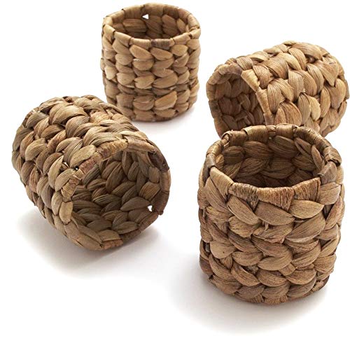 Woven Napkin Rings Set Of 6, Rustic Napkin Ring Holders Handmade By Natural Water Hyacinth, Fall Napkin Holders Braided Serviette Buckle Holder For Farmhouse, Thanksgiving, Christmas, Dinner Party #TOP6