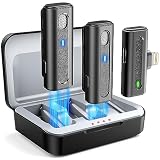Lavalier Wireless Mini Mikrofon Plug-Play mit Ladehülle für iPhone/iPad, 48H Nutzungszeit, automatische Synchronisierung, für Vlog, YouTube, TikTok, Videoaufnahme, Keine APP und Bluetooth