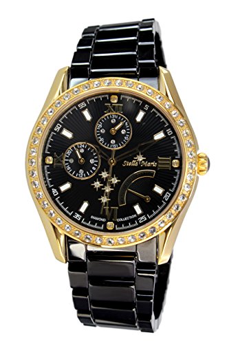 Stella Maris STM15M8 - Montre Femme Cadran noir Quartz Analogique Bracelet Céramique Noir avec diamants et éléments Swarovski