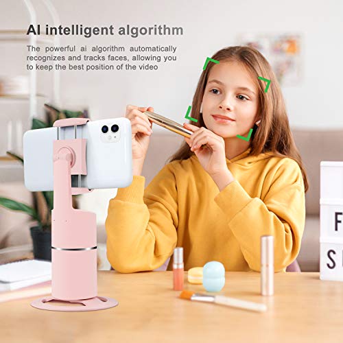 Image of Auto Face Tracking Tripod, 360 Rotation Phone Camera Mount With Selfie Ring Light, No App, Battery Operated Smart Shooting Holder For Live Vlog (Pink)