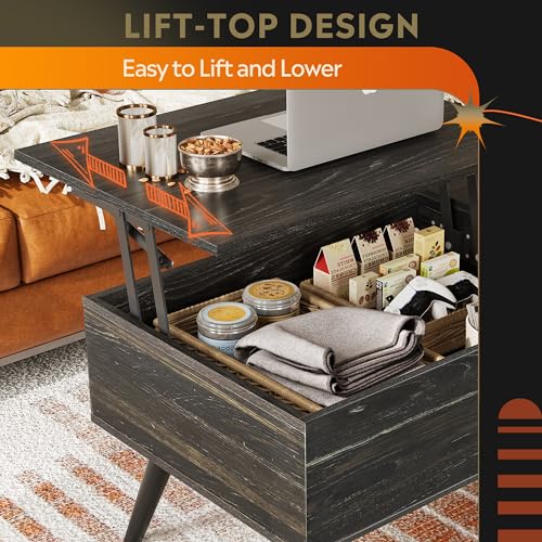 Image of WLIVE Lift Top Coffee Table with Hidden Storage, Adjustable Shelf, Black | Mid Century Modern Wooden Coffee Table, for Dining /Living Rooms /Offices; 39.4 inchW x 19.7 inchD x 16.9 inchH
