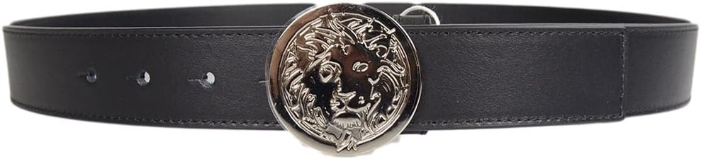Versace Versus FCU0095 Lion Black Silver Flat Buckle Leather Belt