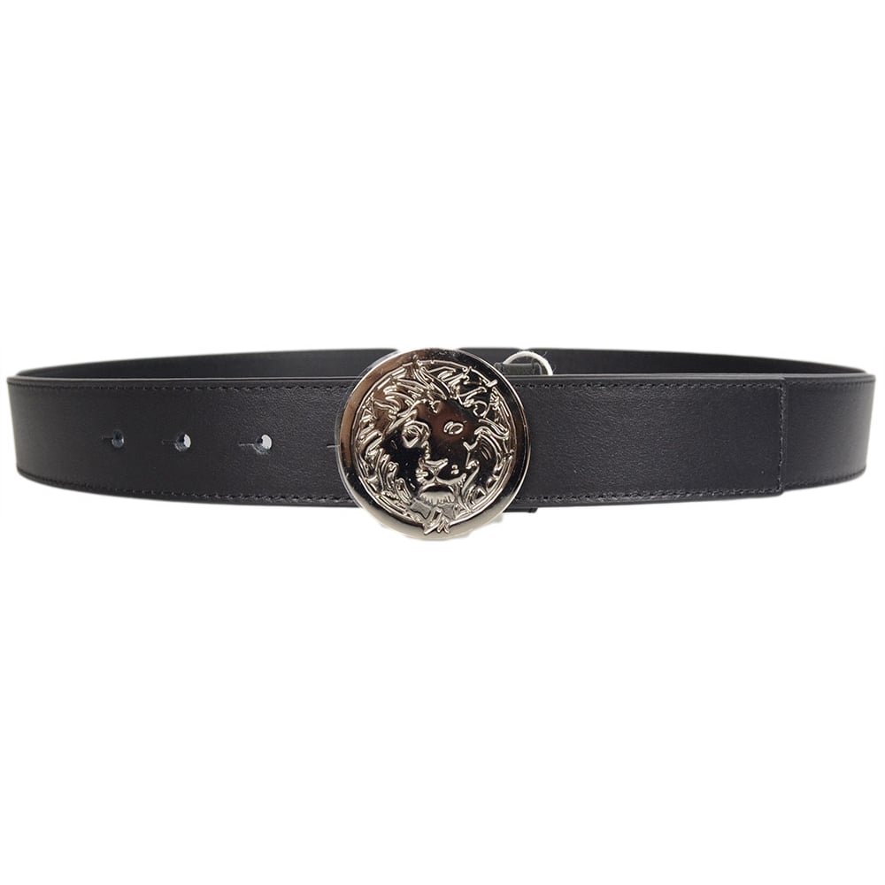 Versace Versus FCU0095 Lion Black Silver Flat Buckle Leather Belt