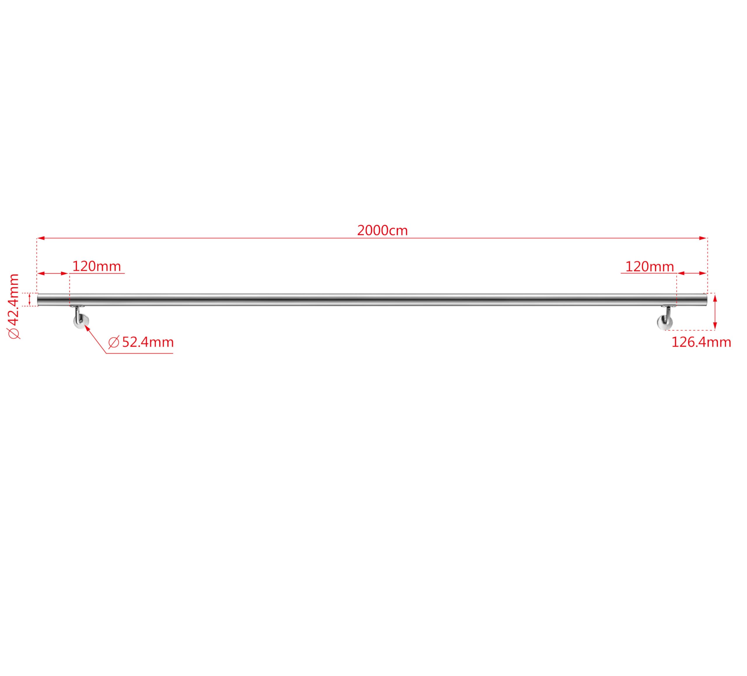 Aica Handlauf Edelstahl Außentreppe, Wandhandlauf, Treppengeländer Edelstahl Innen und Außen, Länge: 200 cm, Durchmesser: 4,24 cm