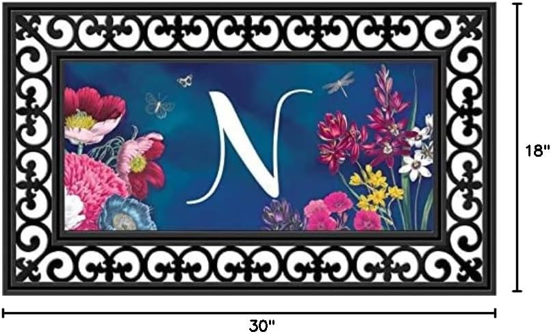 Evergreen Flag Seasonal Sassafras Interchangeable Mat and Tray Vivid Bouquet Monogram, Letter N