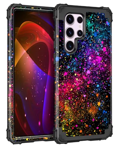 Miqala for Galaxy S22 Ultra Case,Glow in The Dark Three Layer Heavy Duty Shockproof Protection Hard Plastic Bumper+Soft Silicone Protective Case for Samsung Galaxy S22 Ultra 5G,Colorful Sky