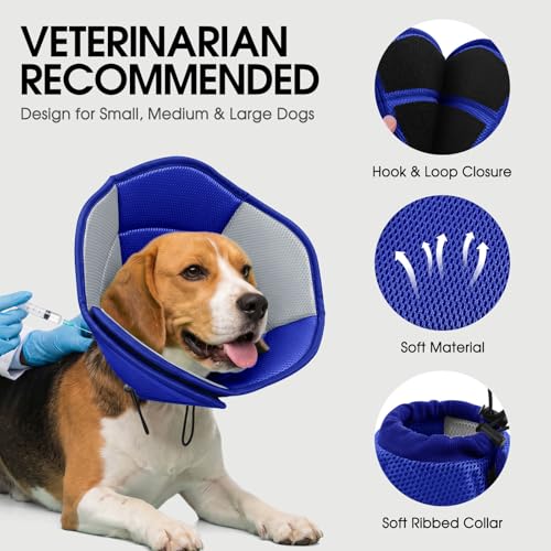 Image of Dog Cone - Soft Cone for Dogs to Stop Licking, Pet E-Collar Alternative After Surgery, Adjustable Pet Recovery Collar for Wound Healing, Blue Small