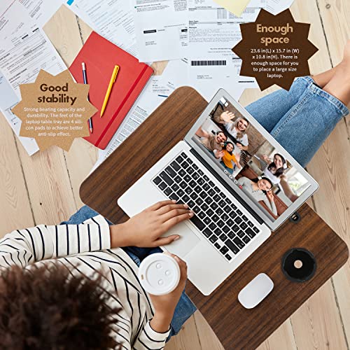 Ghostfire Lap Laptop Desk With Cup Holder,Tablet Holder And 4 Anti-Slip Pads Portable Laptop Bed Frame And Foldable Leg Bed Table Tray For Working, Studying, Eating (Dark Brown Wood Grain) #TOP3