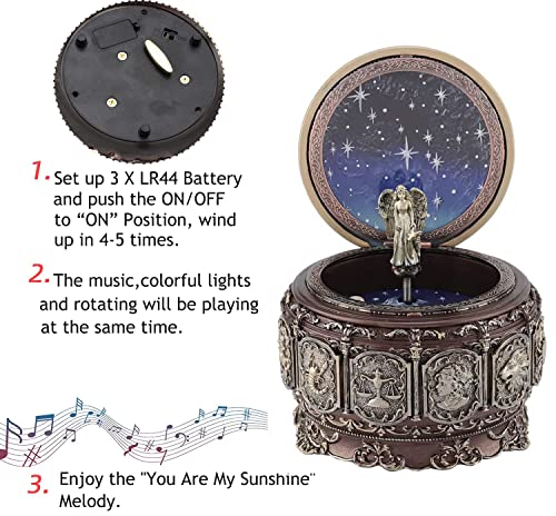 DELIWAY Mechanism Rotate Music Box with 12 Constellations and Sankyo 18-Note Wind Up Signs of The Zodiac Gift for Birthday Christmas (Upgraded,You are My Sunshine) - Thumbnail 6