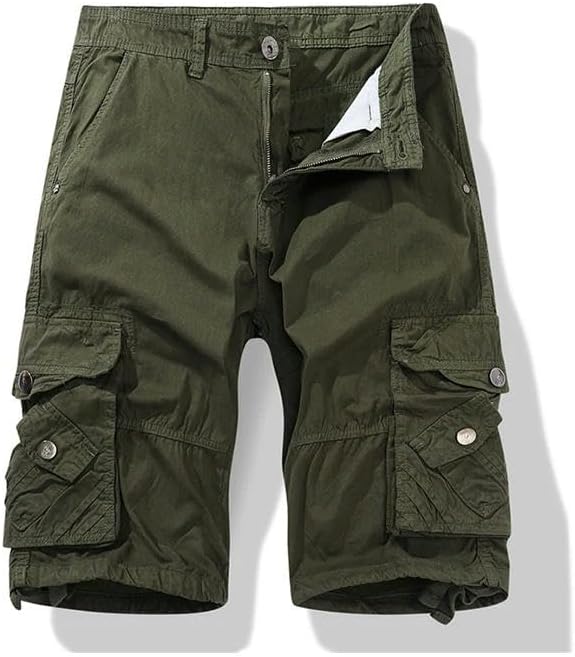 Men's Summer Solid Color Cotton Straight Shorts Outdoor Leisure Button Multi Pocket