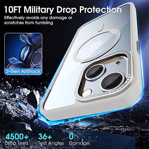Image of Vaku Luxos Clear Armor MagPro for iPhone 14 Plus Cover Case, Shockproof, Scratch Resistant, Slim, Thin, Military-Grade Metal Ring Camera Protection, Compatible with MagSafe Back Cover - White