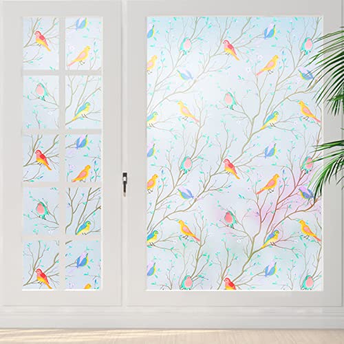 Coavas Window Privacy Film Non-Adhesive Bird Window Clings Frosted Window Decals For Glass Room Decor Home Office Bathroom Kids Study Room (Purple Bird, 17.7X78.7 Inches) #TOP7