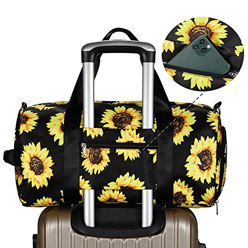 Sport Gym Duffle Travel Bag Women Ladies with Shoe Compartment, Wet Pocket (E0110 SunFlower)