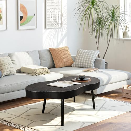 Image of Black Coffee Table Wooden Cloud Shaped Coffee Tables with Thick Top Mid-Century Modern Irregular Center Living Room Tables Cute Floor Table for Living Room Bedroom Apartment