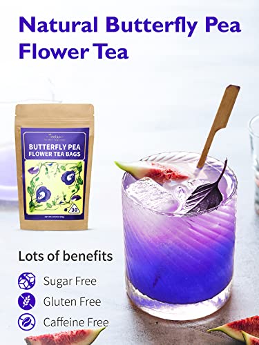Image of TeeLux Butterfly Pea Flower Tea Bags - Premium Dried Butterfly Pea Flower for Blue & Purple Drinks and Food Coloring, 30 Tea Bags