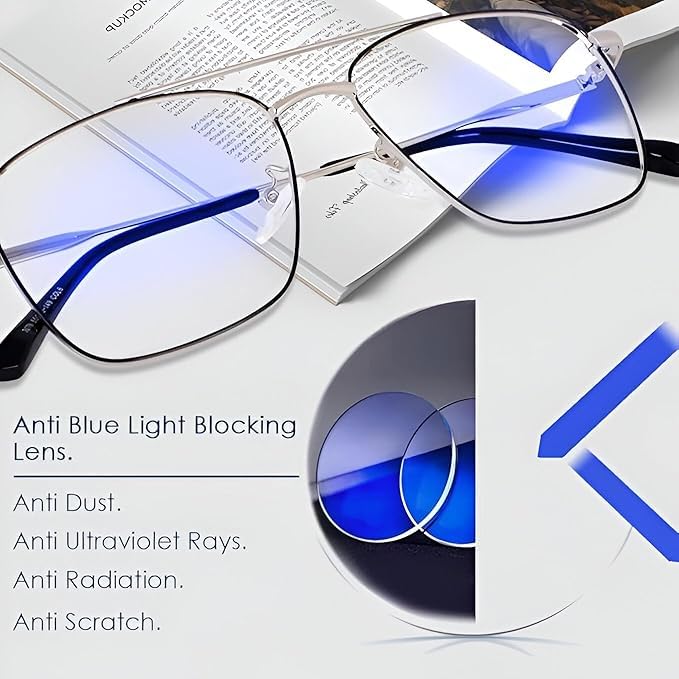 Image of Roshfort Eyewear Zero Power Blue Cut & Antiglare Computer Square Eyeglasses | Men & Women | Medium - Pack Of 1