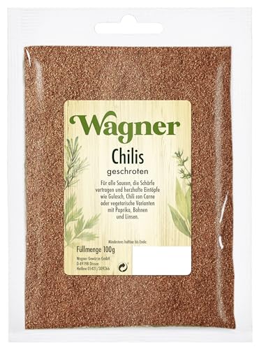 Wagner Gewürze Chillies geschrotet scharfe Chiliflocken als Gewürz für Chili con Carne, Saucen & Fleisch, Chilli für die Mühle, getrocknet, Menge: 1 x 100 g Wagner Gewürze Chillies geschrotet scharfe Chiliflocken als Gewürz für Chili con Carne, Saucen & Fleisch, Chilli für die Mühle, getrocknet, Menge: 1 x 100 g