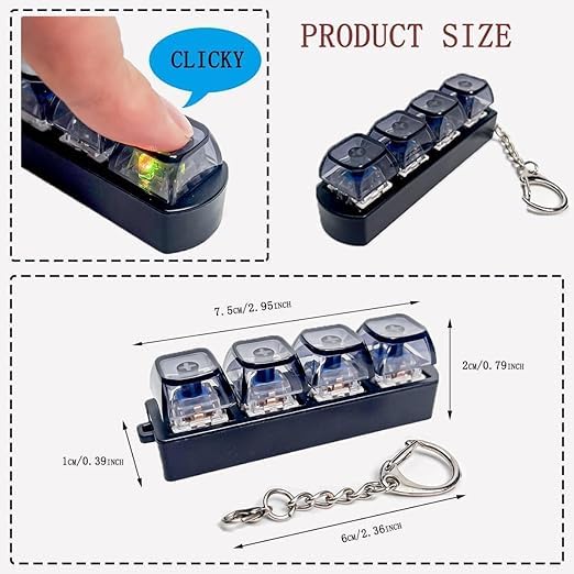 1 PCS Keyboard Fidget Toy, Keyboard Fidget Keychain 4-in-1 Keyboard Decompression Button Finger Clicker Toys, Button Stress Relief Fidget Gifts to Relief Stress 1