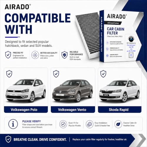 Image of Car Cabin Air Filter with Activated Carbon | AC Filter for Polo /Vento, Rapid PM2.5 Dust Protection | Easy DIY Installation | Pack of 1 | Car Cabin Air Filter with Activated Carbon