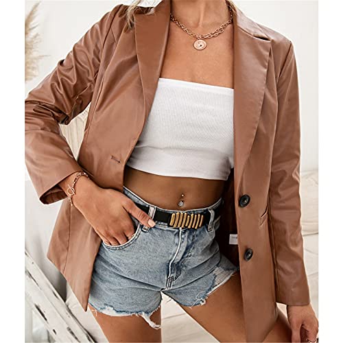 Xfbh Ladies Mid-Length Slim Single-Breasted Windbreaker Coat Motorcycle Women's Pu Leather Jacket Blazer Size S-Xl(Size:l,Color:brown) #TOP4