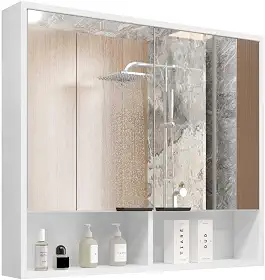 Armário de Banheiro Aéreo 2 Portas Com Espelho Espelheira Com Nicho Aquiles (Branco Flexcollor Nature)