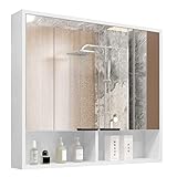 Armário de Banheiro Aéreo 2 Portas Com Espelho Espelheira Com Nicho Aquiles (Branco Flexcollor Nature)