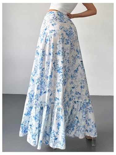 Floerns Women's Floral Maxi Skirts High Waisted Slit Tiered Ruffle Hem Long Skirts3