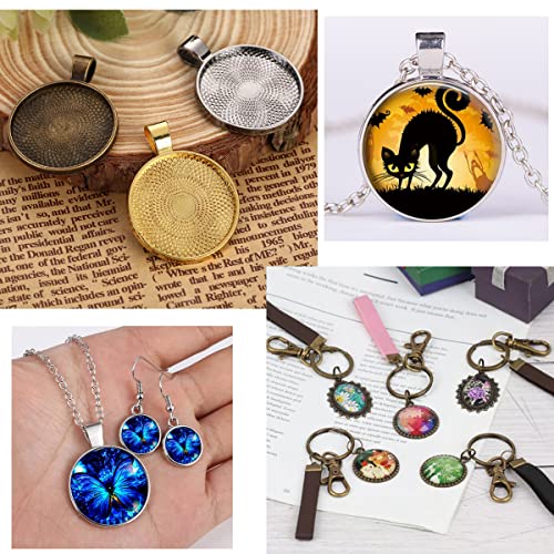 Golesmiy Pendant Trays With Glass Cabochons For Jewelry Making, 90Pcs Pendants Trays Set Including 30Pcs Bezel Pendant Trays Blanks, 30Pcs Glass Cabochons And 30Pcs Necklaces Cords #TOP4