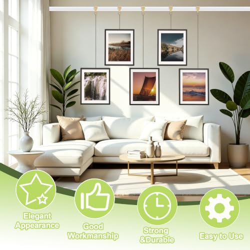 Image of Picture Hanging Kit - 5Pcs Frame Rail Hooks with 5Pcs Chains, Art Display Hanging System in Two Sizes for Wall Picture, Exhibition(Bronze, 30CM & 60CM)