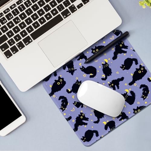 Image of FROGIGO Mouse Pad with Stitched Edges - Cat Night Sky Mousepad for Women, 9.25 x 7.75 inch Washable Square Desk Pad, Non-Slip Rubber Base, Office Home Laptop Accessories - Moonlight Cats