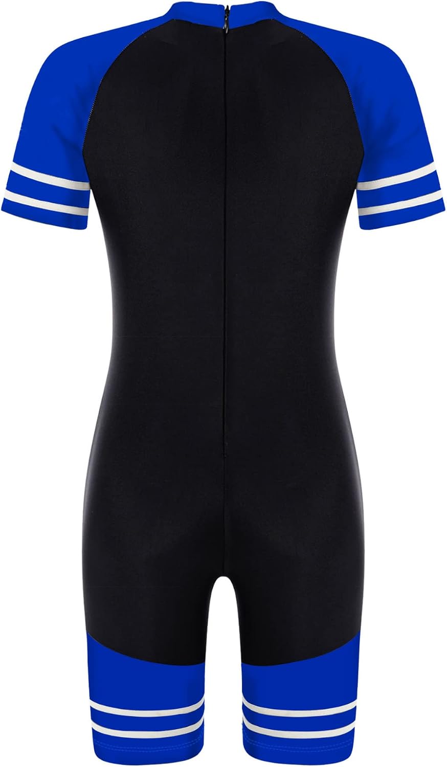 Hansber Kids Girls Boys One Piece Zipper Swimsuit Short Sleeve Rash Guard Swimwear Shorty Wetsuit Bathing Suit