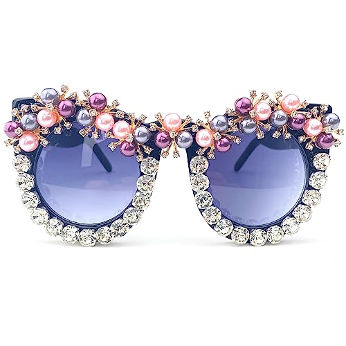 Oversized Vintage Pearl Cat Eye Sunglasses for Women Bling Crystal Rhinestone Sunglasses Cute Ladies Party Glasses