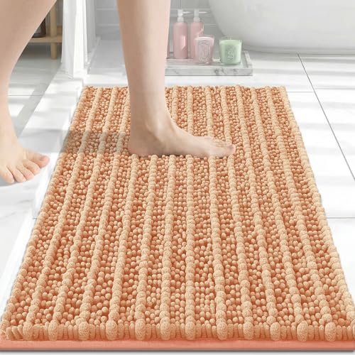 Image of Arotive Luxury Small Bathroom Rugs 24x16, Extra Soft Thick Absorbent Shaggy Chenille Bath Rugs, Machine Wash Dry, Bath Mats for Bathroom Floor, Tub and Shower, Home Decor Accessories, Peach