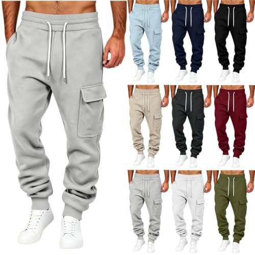 Pantalones Holgados para Hombre Cargo Sweatpants for Men Baggy Drawstring Joggers Hiking Fall Winter Pants Mens Cargo Joggers with Pockets Sweatpants Heavyweight Gray S - image 1