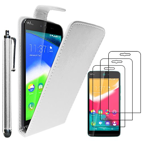 ebestStar - Coque Compatible avec Wiko Rainbow Jam 4G Etui Housse PU Cuir Rabat Flip + Stylet + 3 Films d'écran, Blanc [Appareil: 143.1 x 71.4 x 8.7mm, 5.0'']