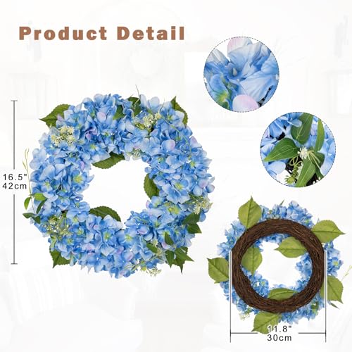 40cm Künstliche Hortensie Kranz Faux Blume Kranz, Faux Blaue Hortensie Dekorativen Kranz für Haustür, Mantel, Wand, Bauernhof Dekor