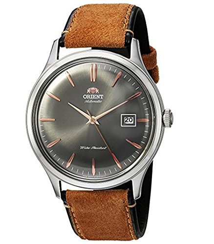 (IGg)Orient rv Y Men`s `Bambino Version 4` Japanese Automatic Stainless Steel and Leather Watch, Color:Brown (Model: FAC080