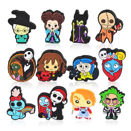 WOZADU 12 PCS Silicone Focal Beads for Pens Halloween Horror Characters Series Silicone Bead for Keychain Making Beads Bulk for Jewelry Making Bracelet Necklace Handmade Crafts